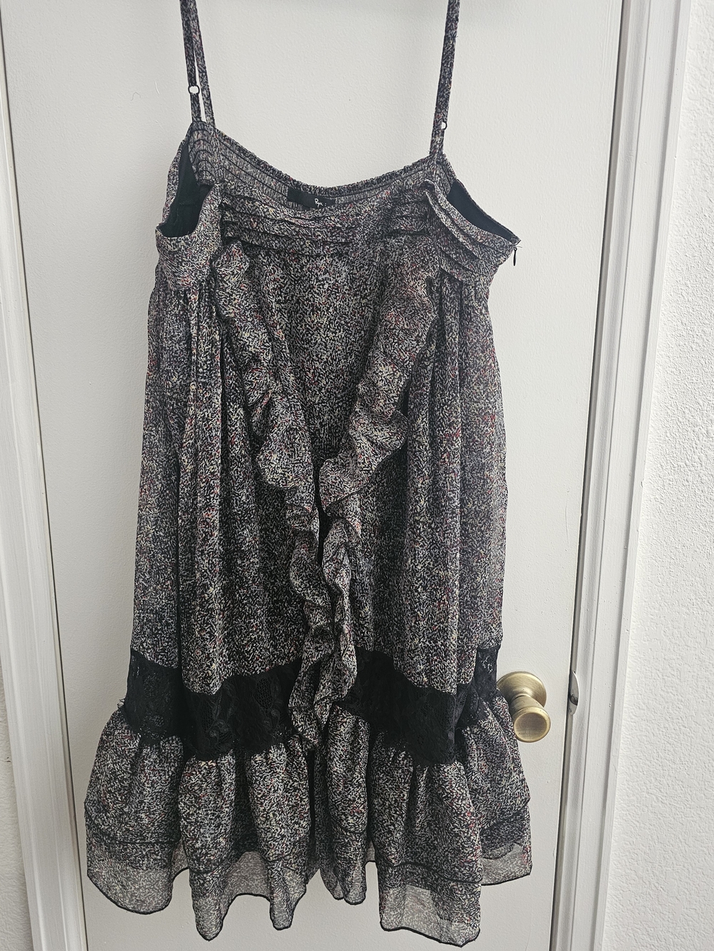 Ryu Black Floral Ruffle Midi Skirt with Lace Trim